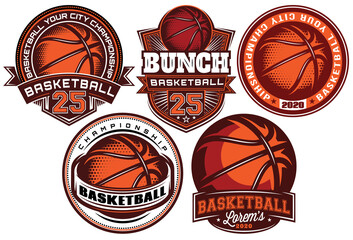 Set of different color templates on theme of basketball. Vector editable illustrations. Element for business cards design, style, website, print on a t-shirt and other solutions