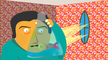 Dibujo digital Persona con pez en bolsa