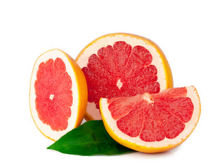 Fresh grapefruit slices isolated on a white background