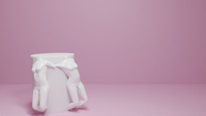 To show fashion or cosmetic products on pink background, mannequin torso, elegant female torso, 3d rendering.