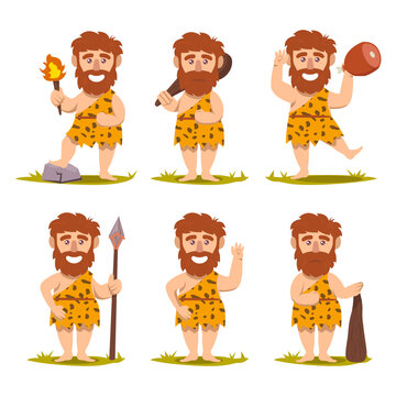 Set of caveman prehistoric neanderthal mascot design illustration 
