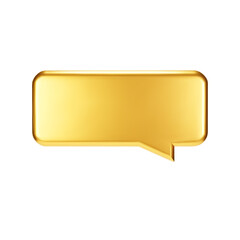 Gold 3d bubble talk isolated on white background. Glossy golden metallic speech bubble, dialogue, messenger shape. 3D render vector shiny icon for social media or website