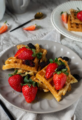 Breakfast Bread with Strawberry waffles honey 
