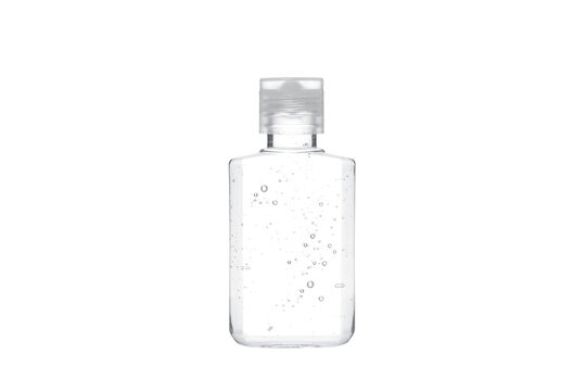 Bottle of Sanitizer gel isolated on a white background.
Transparent bottle of antiseptic gel.
