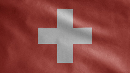 Switzerland flag waving in the wind. Swiss banner blowing soft silk.