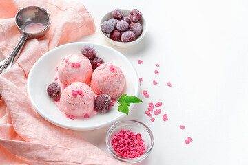 Chilled berry-cream dessert on a light background.
