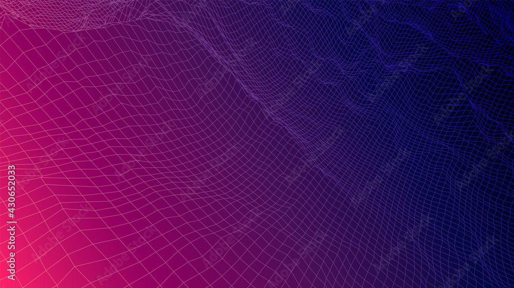 Poster digital landscape with mountains or clouds made of line grid
