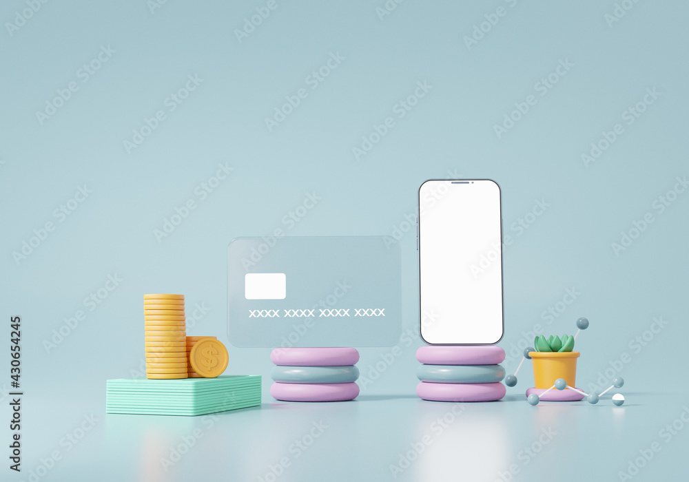 Poster online payment credit or debit card concept white empty touchscreen blank front view financial trans