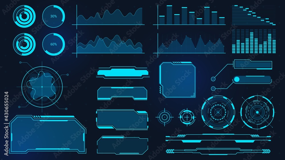 Poster cyberpunk graphs. futuristic digital charts, bars, diagrams and frames for ui, hud and gui. techno a