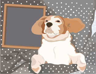 funny dog beagle sleeps on a pillow under a blanket. vector image