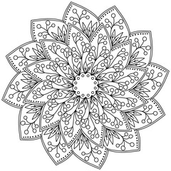 Ornate mandala with bunches of berries, coloring page with plant motifs