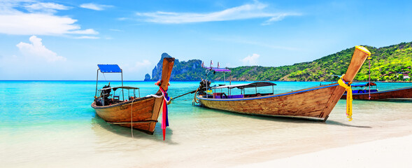 Thai traditional wooden longtail boats.