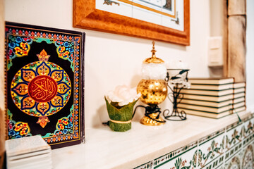 Muslim religious symbols and Koranic books.