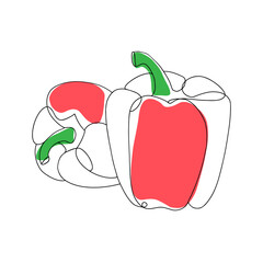 Food spicy linear bell pepper paprika isolated vegetable in white background. Line art graphic element  outline logo and branding design templates in one line minimal style.