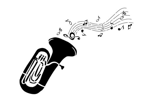 black tuba with musical notes clip art preview