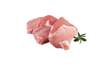 raw pork chops isolated on white background