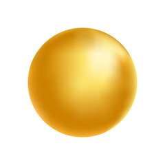 Gold sphere. Golden glass ball. 3d metal shape. Beauty yellow bubble. Oil circle. Shine luxury design element. Organic and natural cosmetic concept. Vector illustration