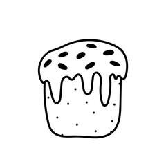 Festive Easter cake doodle. Vector hand-drawn illustration. Sweet pastries icon with glaze and almonds. Perfect for cards, invitations, decorations.