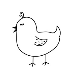 Cute cartoon chicken isolated on white background. Vector hand-drawn illustration in doodle style. Suitable for Easter designs, cards, decorations.