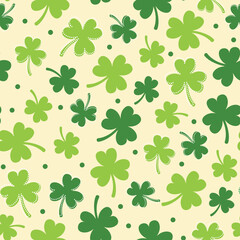 Saint Patrick's Day Pattern, Clover Pattern, Leaf Pattern, Clover Leaf Seamless Repeat Pattern,St. Patrick's Day Wallpaper, Vector Illustration Background 