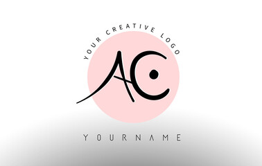 Handwritten Letters AC a c Logo with rounded lettering and pink circle background design.