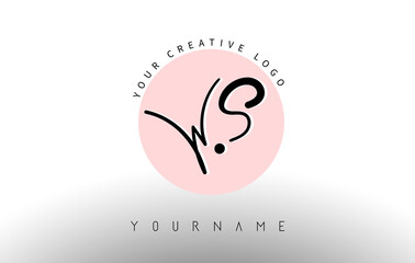 Handwritten Letters WS w s Logo with rounded lettering and pink circle background design.