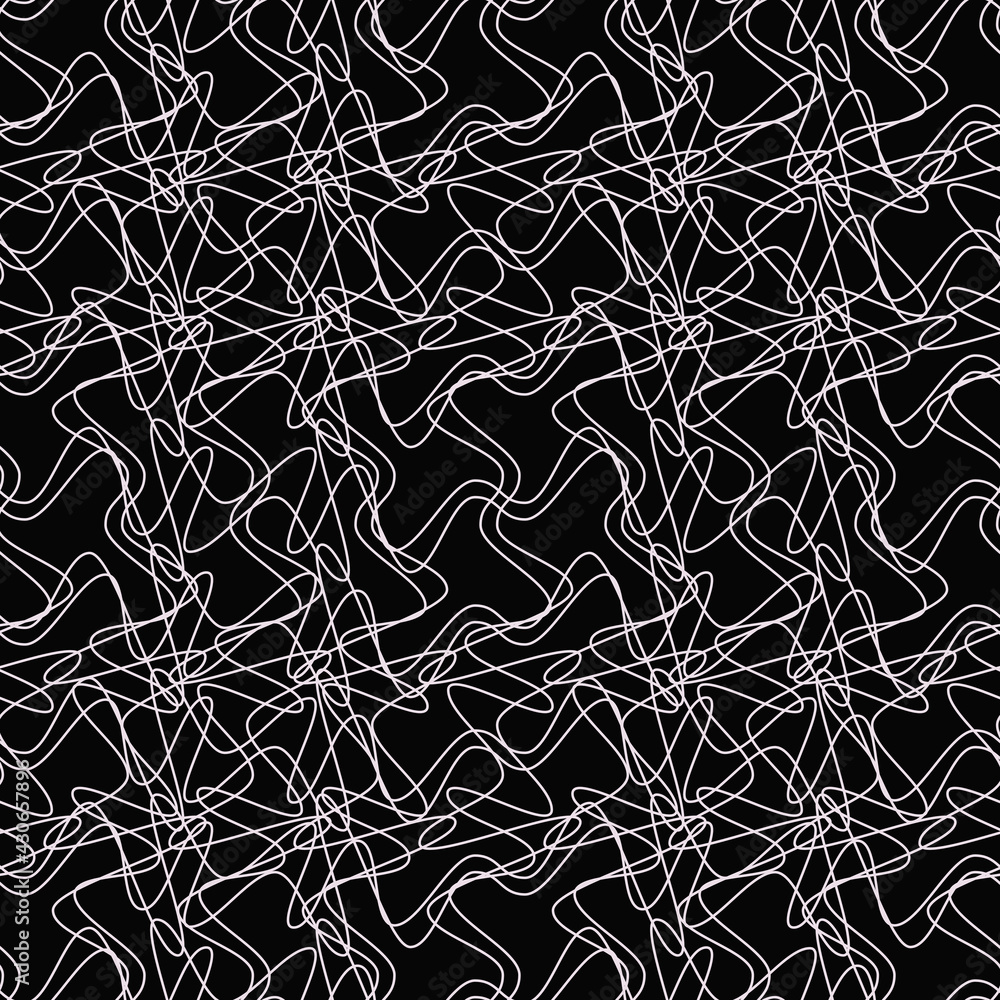 Poster seamless srribble pattern. vector black background and white scribbles.
