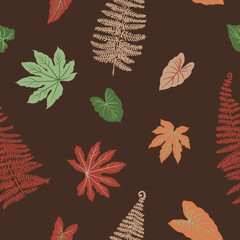 Tropics leaves seampless pattern vector modern. Color beige green, trend