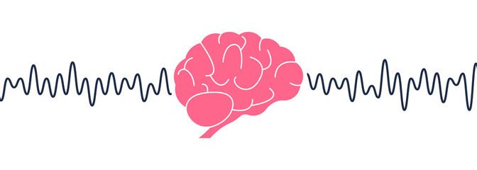 Human Brain Waves. Brain Activity Wave concept. Pink Mind with Mental Wave. Isolated white background. Vector illustration
