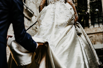 bride in her amazing luxury wedding dress white	
