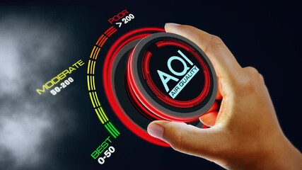 Air Quality Index concept with knob button changing AQI best to poor and reverse