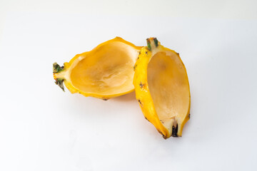 eaten pitahaya peel on a light surface background