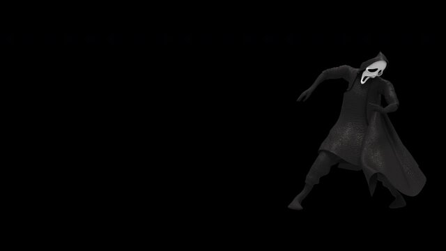 Halloween day. Ghost character bone dancing. 3d rendering, realistic CGI,3d mapping cartoon, Included in the end of the clip with Alpha matte.