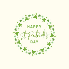 Happy Saint Patrick's Day Banner, St. Patty's Day, Saint Patrick's Day, Irish, Ireland Holiday, Saint Patrick's, Lucky Holiday, Vector Text Illustration Background with Clover Leaf Symbols