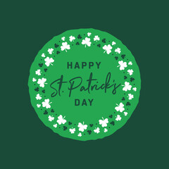 Happy Saint Patrick's Day Banner, St. Patty's Day, Saint Patrick's Day, Irish, Ireland Holiday, Saint Patrick's, Lucky Holiday, Vector Text Illustration Background with Clover Leaf Symbols