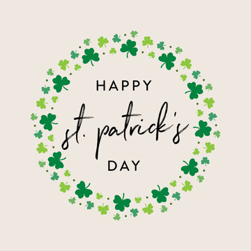Happy Saint Patrick's Day Banner, St. Patty's Day, Saint Patrick's Day, Irish, Ireland Holiday, Saint Patrick's, Lucky Holiday, Vector Text Illustration Background with Clover Leaf Symbols