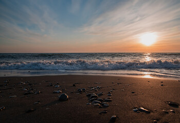 panorama of a beautiful sea sunset in summer on the black sea. Sochi, Russia