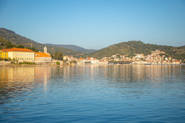 View from water of mediterranean town Vis without tourists. Yachtind destination, island Vis, Croatia