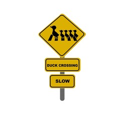 duck crossing sign board on yellow board vector illustration