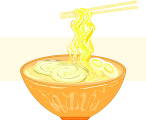 Japanese Ramen Soup Cartoon Vector illustration.