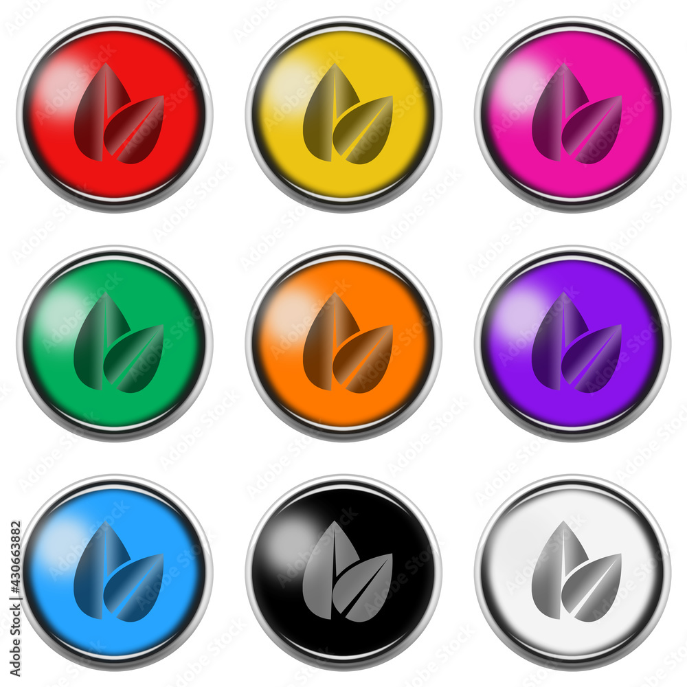 Poster leaf sign button icon set isolated on white with clipping path 3d illustration