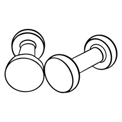 Dumbbells for fitness. Kilogram dumbbells. For fitness training. Exercises for the body. Cartoon style.