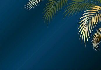 Fototapeta na wymiar Tropical golden leaves on a blue gradient background.