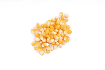 Corn kernels on white background