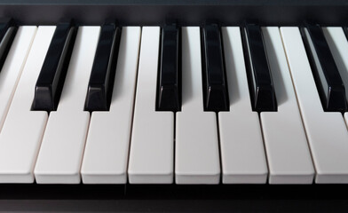 Piano keys, seven notes. close-up