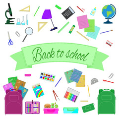 A set of school supplies. Isolated vector image on a white background. Flat style. Clipart. Back to school