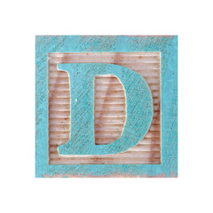 Letter D childs wood block on white with clipping path
