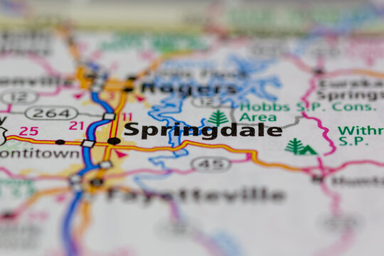04-28-2021 Portsmouth, hampshire, UK Springdale Arkansas USA shown on a geography map or road map