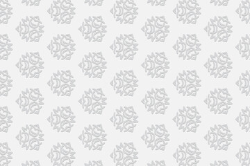 3d volumetric convex geometric white background. Embossed ethnic abstract creative pattern. Oriental, Islamic, Arabic, Maracan motives. Ornament for wallpapers, presentations, textiles, websites.