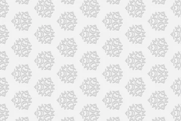 Kissenbezug 3d volumetric convex geometric white background. Embossed ethnic abstract creative pattern. Oriental, Islamic, Arabic, Maracan motives. Ornament for wallpapers, presentations, textiles, websites. ©  swetazwet